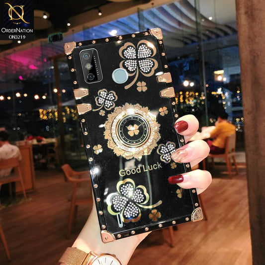 Tecno Spark 6 Go Cover - Black -  Square Bling Diamond Glitter Soft TPU Trunk Case with Ring Holder