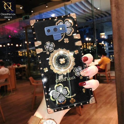 Samsung Galaxy Note 9 Cover - Black -  Square Bling Diamond Glitter Soft TPU Trunk Case with Ring Holder