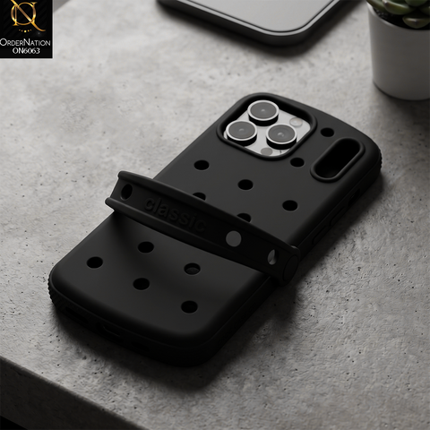iPhone 17 Pro Max Cover - Black -  3D Croc Shoe Style Silicone Phone Case