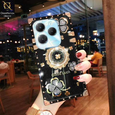 Infinix Hot 40 Cover - Black - Square Bling Diamond Glitter Soft TPU Trunk Case with Ring Holder