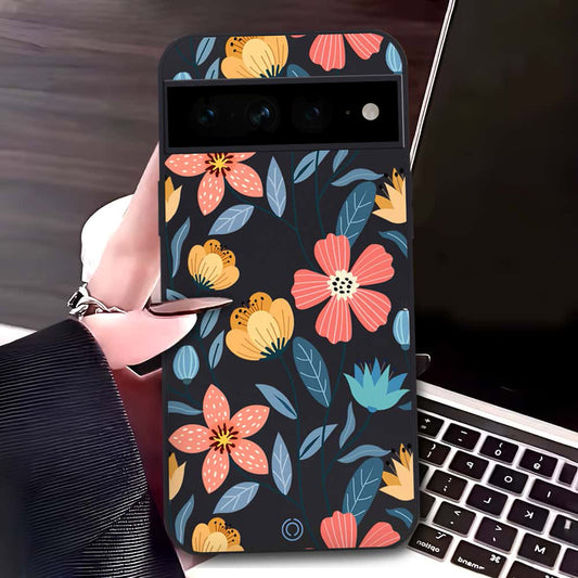 Google Pixel 7 Pro Cover - Black - D2 - ONation Floral Series - HQ Liquid Silicone Soft Case