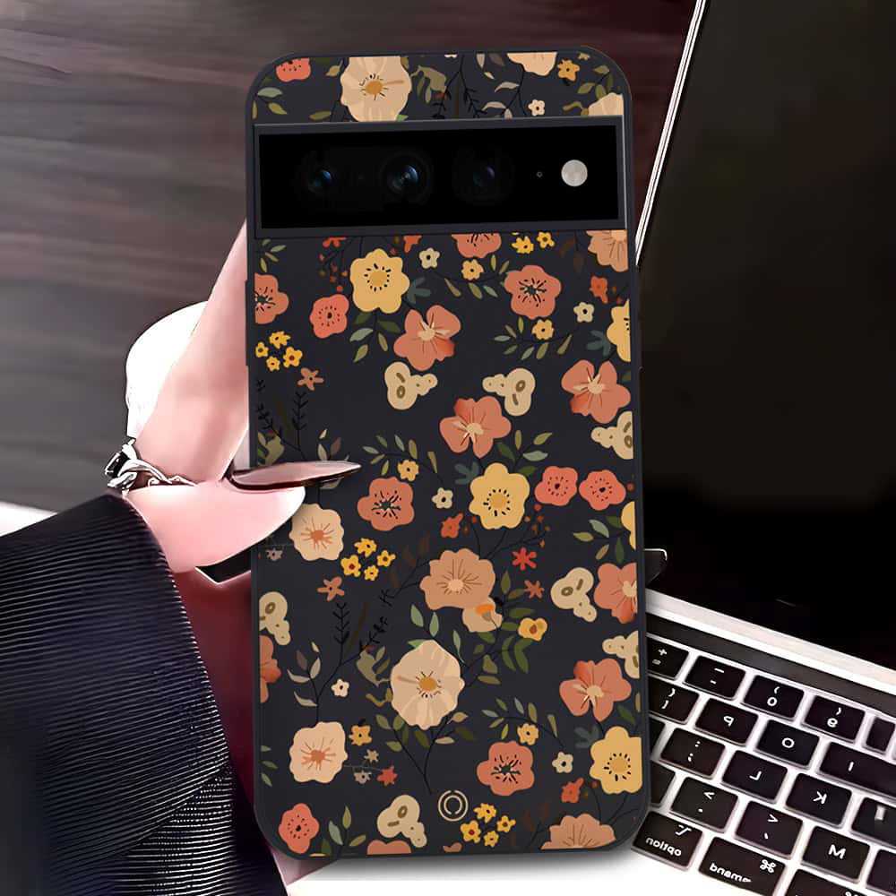 Google Pixel 7 Pro Cover - Black - D3 - ONation Floral Series - HQ Liquid Silicone Soft Case (Fast Deliv(AH)