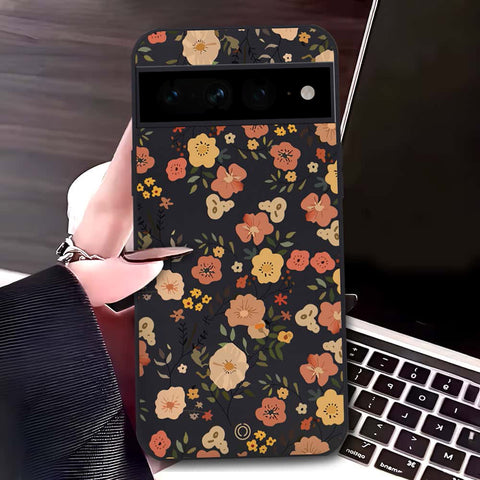 Google Pixel 7 Pro Cover - Black - D3 - ONation Floral Series - HQ Liquid Silicone Soft Case (Fast Deliv(AH)
