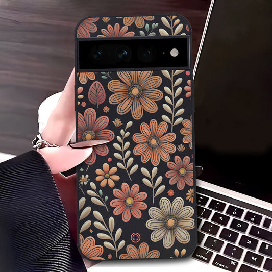 Google Pixel 7 Pro Cover - Black - D4 - ONation Floral Series - HQ Liquid Silicone Soft Case