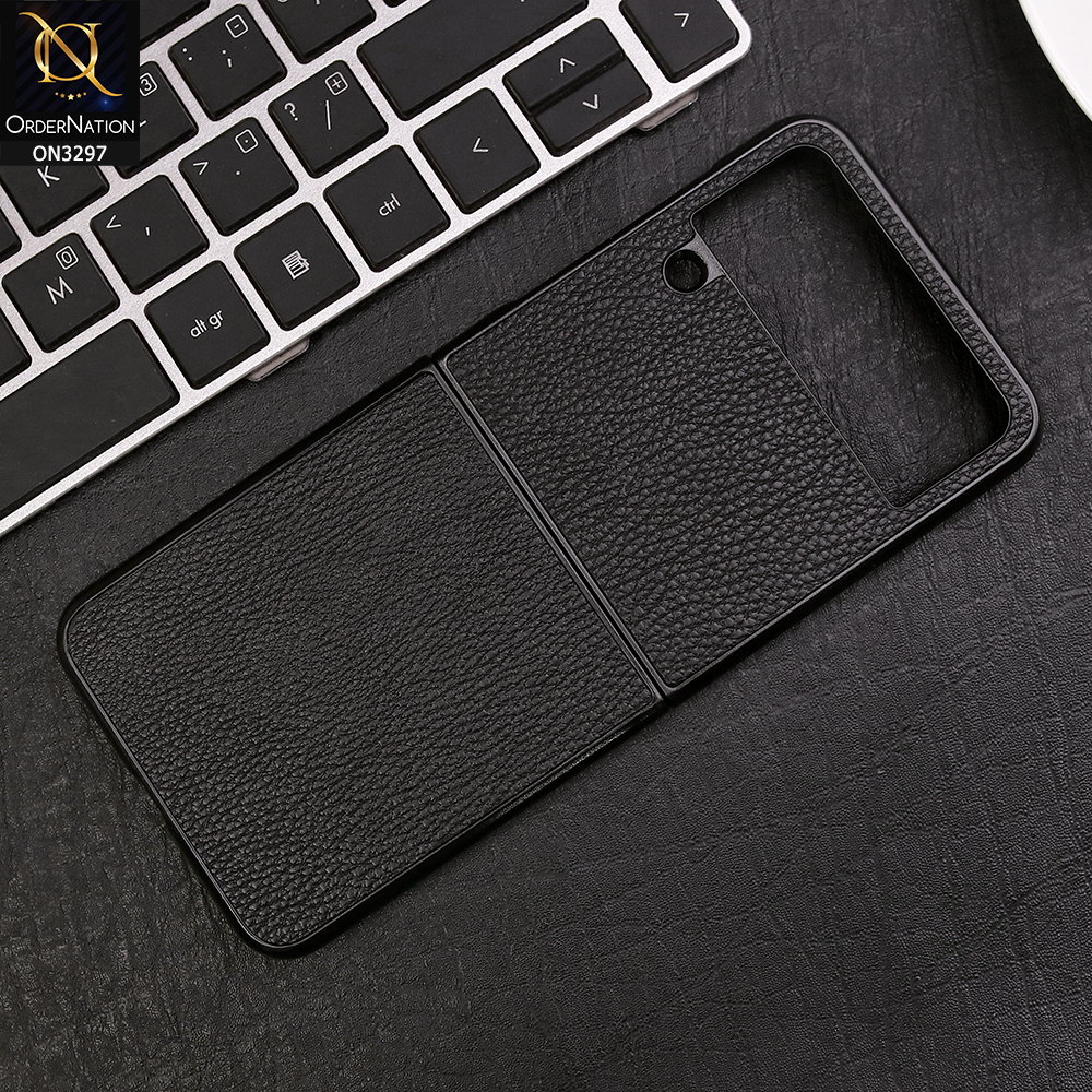 Samsung Galaxy Z Flip 4 5G Cover - Black - Luxury PU Leather Texture Hard Case