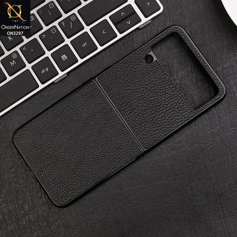 Samsung Galaxy Z Flip 4 5G Cover - Black - Luxury PU Leather Texture Hard Case