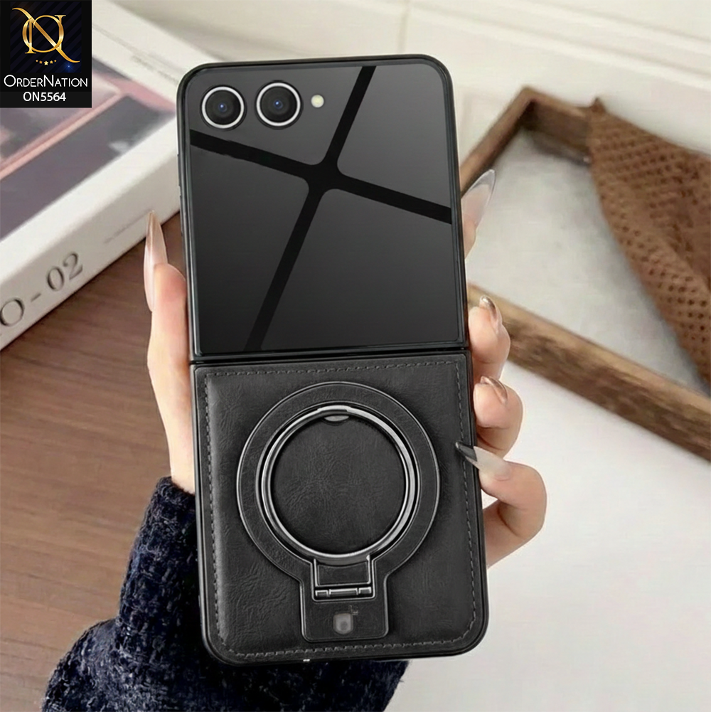 Samsung Galaxy Z Flip 7 Cover - Black - New Rimbmax High Quality Leather Case With Metal Camera Ring And KickStand