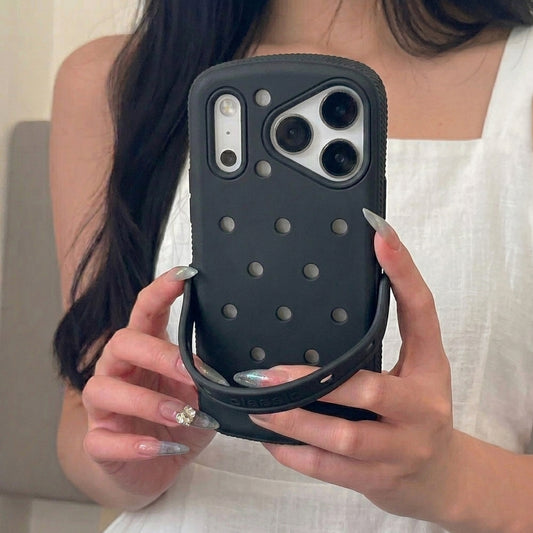 iPhone 17 Pro Max Cover - Black -  3D Croc Shoe Style Silicone Phone Case