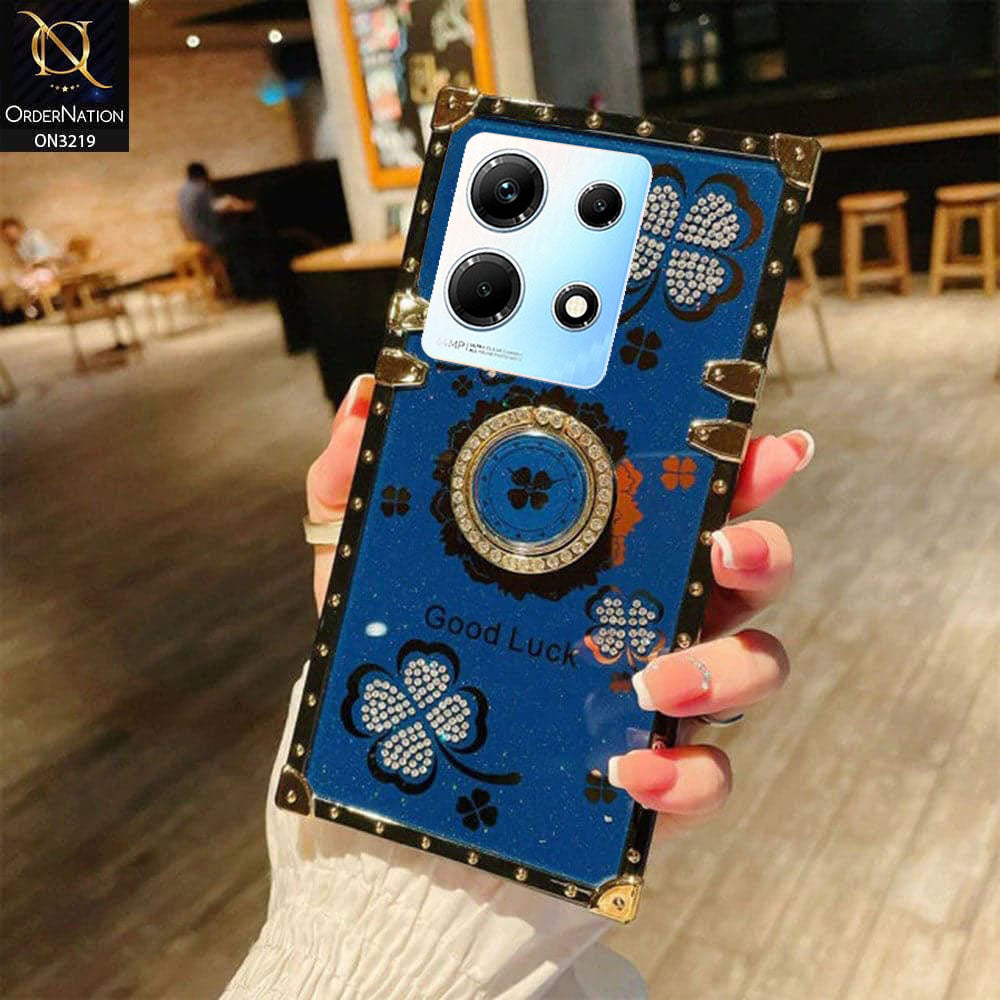 Infinix Note 30 Cover - Blue - Square Bling Diamond Glitter Soft TPU Trunk Case with Ring Holder