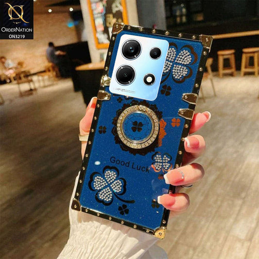 Infinix Note 30 Cover - Blue - Square Bling Diamond Glitter Soft TPU Trunk Case with Ring Holder