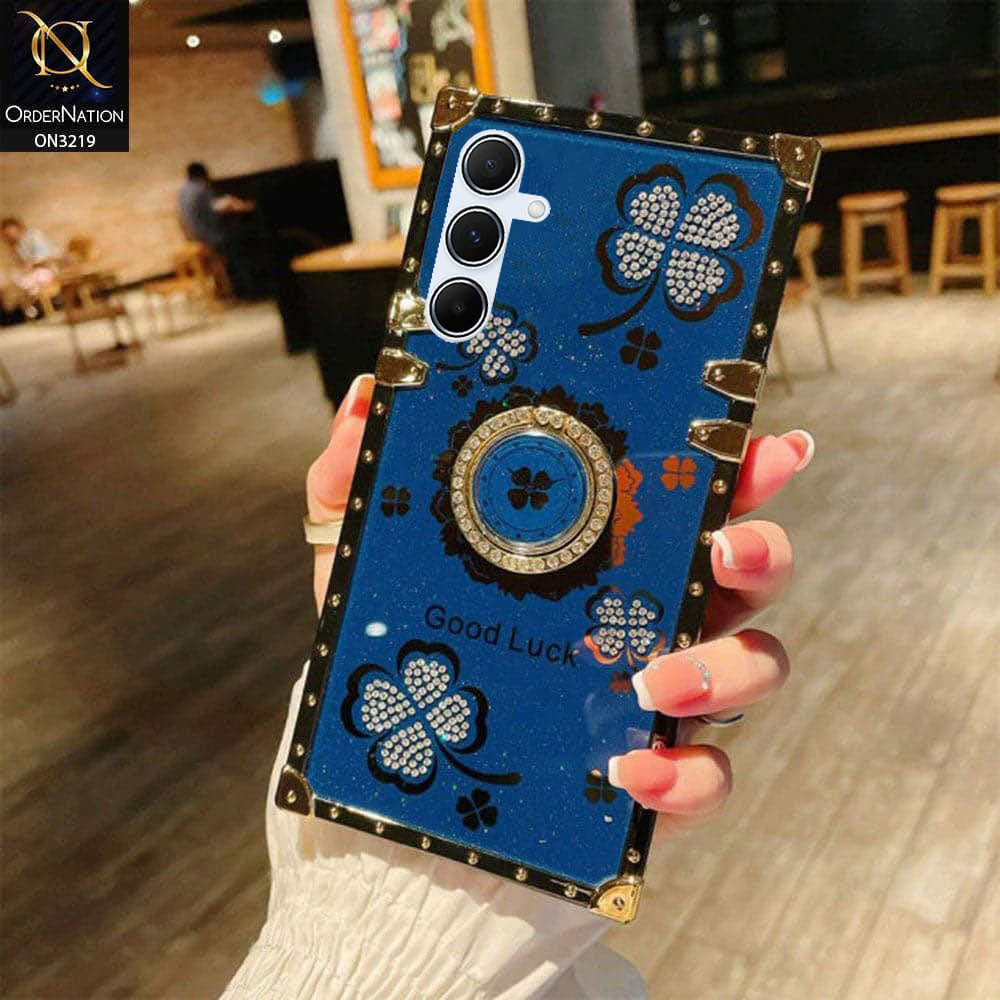 Samsung Galaxy A54 5G Cover - Blue - Square Bling Diamond Glitter Soft TPU Trunk Case with Ring Holder