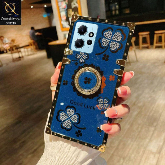 Xiaomi Redmi Note 12 4G Cover - Blue -  Square Bling Diamond Glitter Soft TPU Trunk Case with Ring Holder