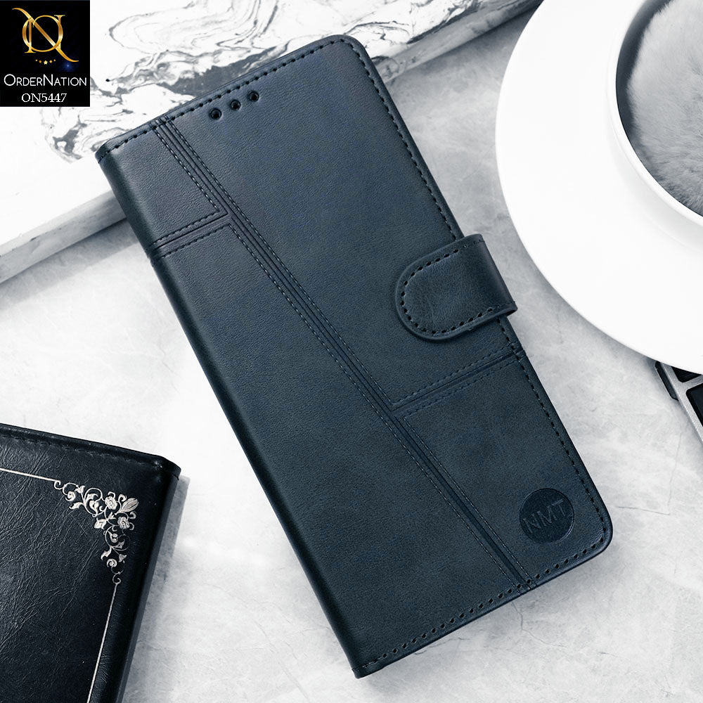 Vivo V23e Cover - Blue -  Premium Leather Megantic Flip Book Covers With Card Holding Option