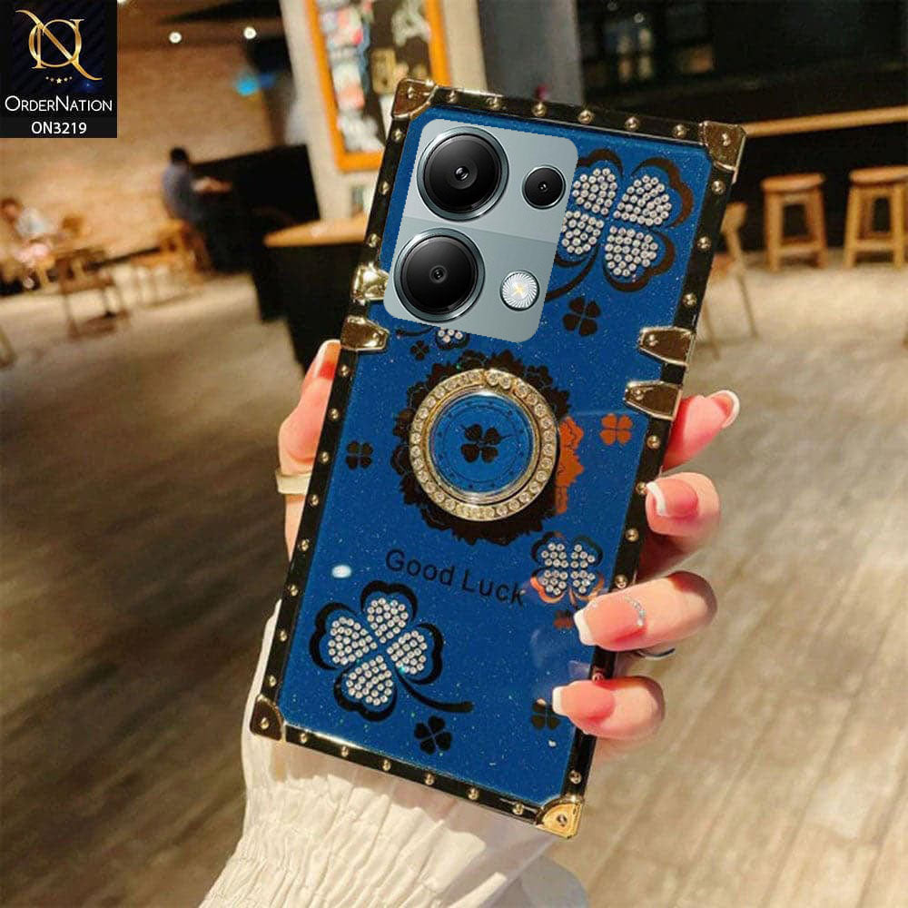 Xiaomi Poco M6 Pro 4G Cover - Blue -  Square Bling Diamond Glitter Soft TPU Trunk Case with Ring Holder