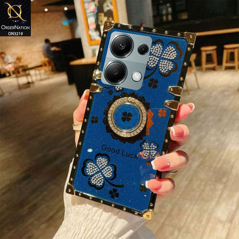 Xiaomi Poco M6 Pro 4G Cover - Blue -  Square Bling Diamond Glitter Soft TPU Trunk Case with Ring Holder