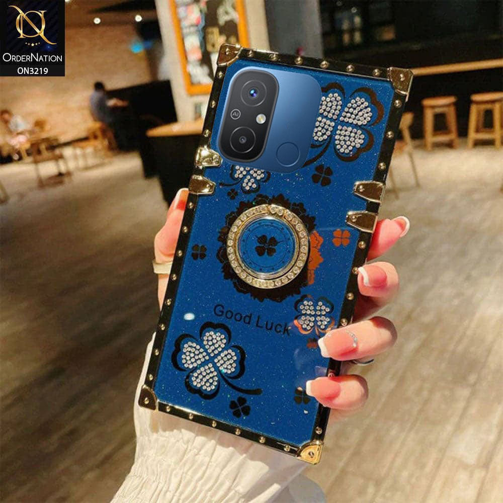 Xiaomi Poco C55 Cover - Blue -  Square Bling Diamond Glitter Soft TPU Trunk Case with Ring Holder