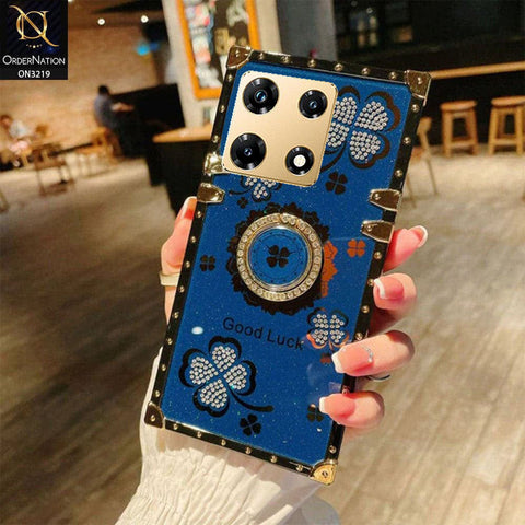 Infinix Note 30 Pro Cover - Blue - Square Bling Diamond Glitter Soft TPU Trunk Case with Ring Holder
