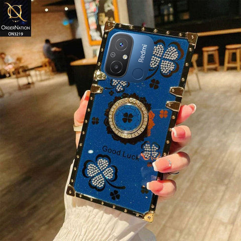 Xiaomi Redmi 12C Cover - Blue -  Square Bling Diamond Glitter Soft TPU Trunk Case with Ring Holder