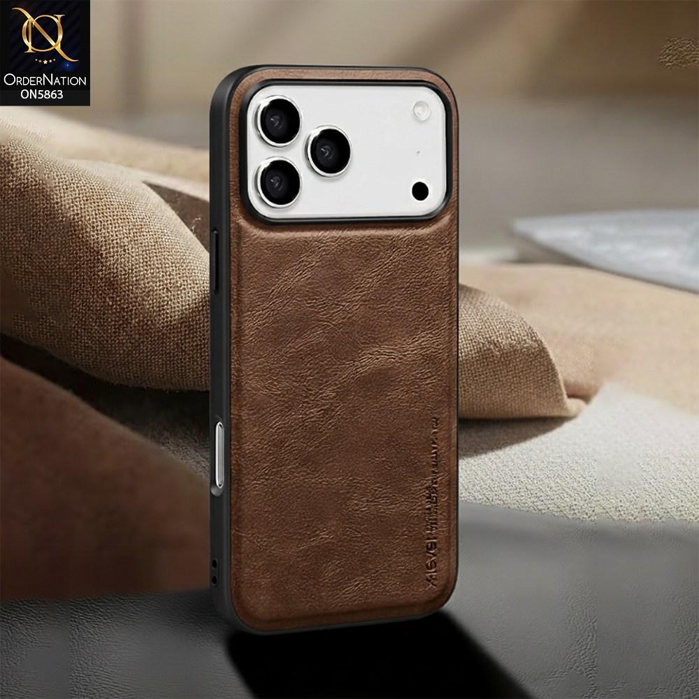 iPhone 17 Pro Max Cover - Brown - X-LEVEL - Earl III Series -  Case Business Plain Leather Anti-drop Non-slip Slim Case