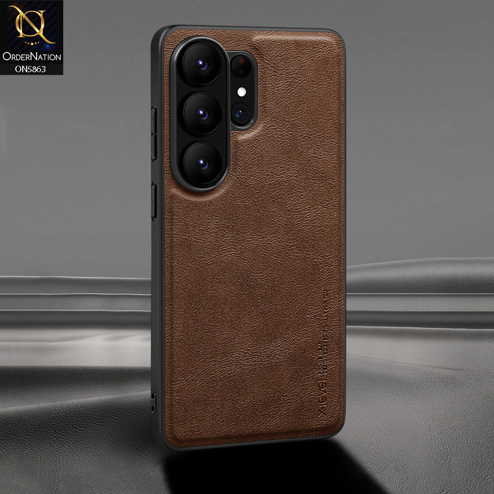 Samsung Galaxy S26 Ultra Cover - Brown - X-LEVEL - Earl III Series -  Case Business Plain Leather Anti-drop Non-slip Slim Case