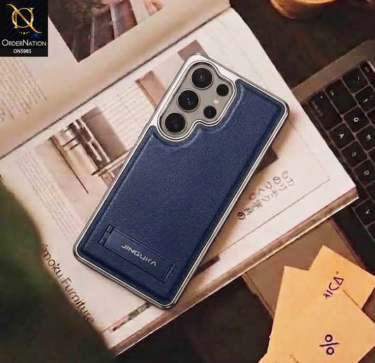 Samsung Galaxy S26 Ultra Cover - Blue - New JINDUKA Luxury Metallic Frame Leather Protective Case With Kickstand