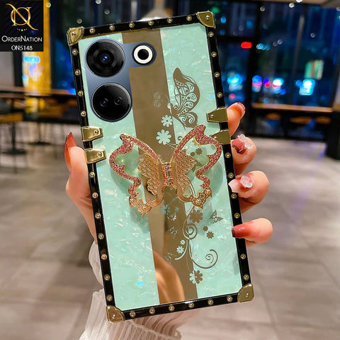 Tecno Camon 20 Pro - Covers - Aqua - Luxury Shiny Rhinestone Butterfly Electroplated Square Trunk Soft Case