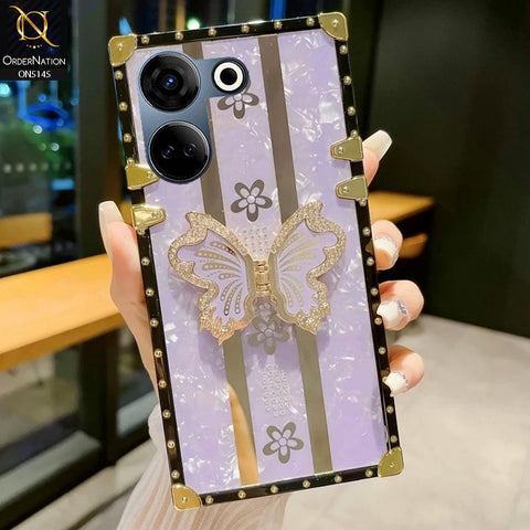 Tecno Camon 20 - lilac - Luxury Shiny Rhinestone Butterfly Electroplated Square Trunk Soft Case