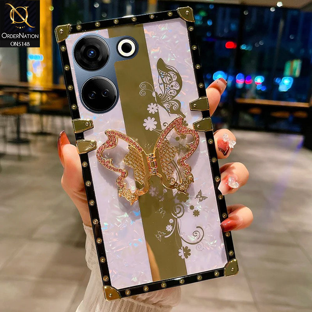 Tecno Camon 20 Cover - Lilac - Luxury Shiny Rhinestone Butterfly Electroplated Square Trunk Soft Case