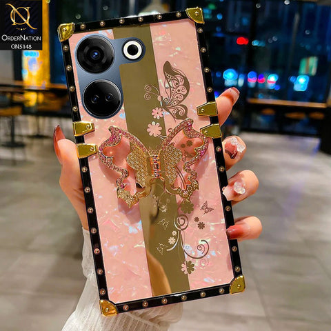 Tecno Camon 20 - Pink - Luxury Shiny Rhinestone Butterfly Electroplated Square Trunk Soft Case