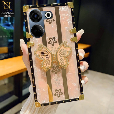 Tecno Camon 20 - Rose Gold - Luxury Shiny Rhinestone Butterfly Electroplated Square Trunk Soft Case