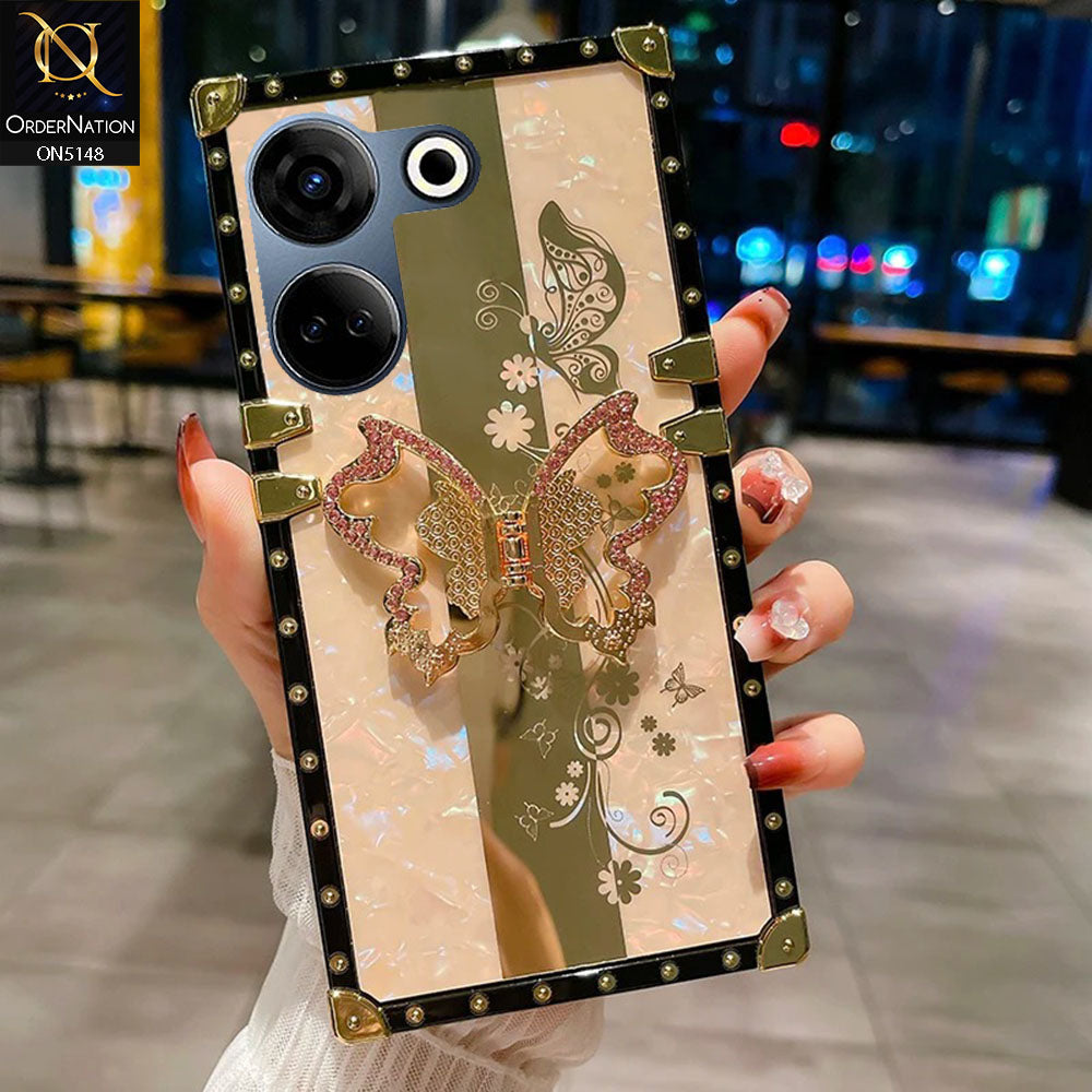 Tecno Camon 20 Pro Cover - Rose Gold - Luxury Shiny Rhinestone Butterfly Electroplated Square Trunk Soft Case