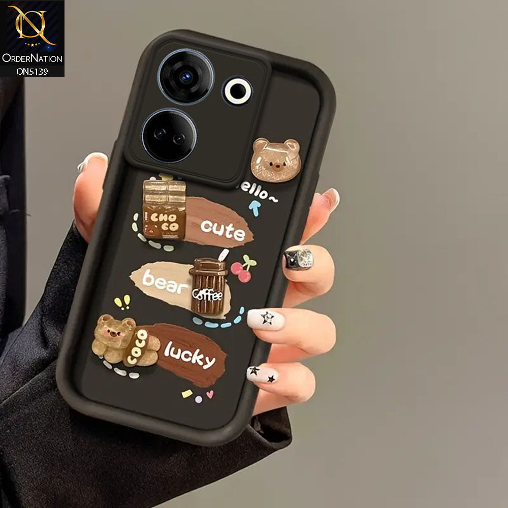 Tecno Camon 20 Cover - Black - Trendy 3D Cute Cartoon And Coffee Chocolate Soft Silicon Shockproof Case With Camera Protection