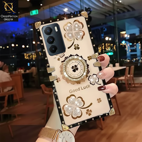 Tecno Camon 40 Pro Cover - Golden - Square Bling Diamond Glitter Soft TPU Trunk Case with Ring Holder