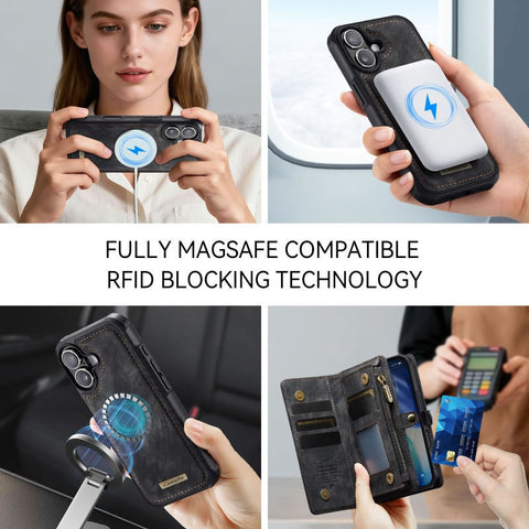 iPhone 17 Cover - Black - New Premium CaseMe  Detachable Folio Zipper Purse Leather Wallet Case with 8 Card Slots