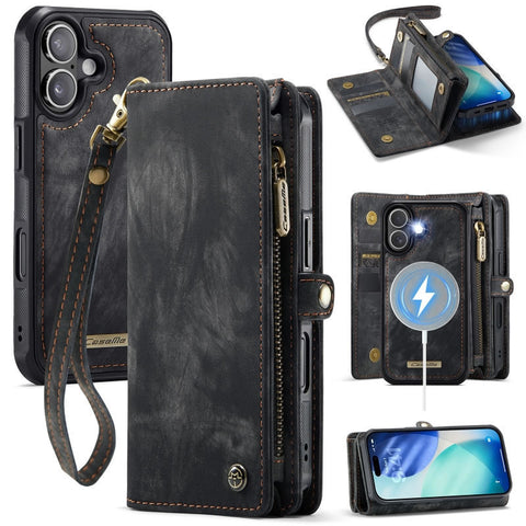 iPhone 17 Cover - Black - New Premium CaseMe  Detachable Folio Zipper Purse Leather Wallet Case with 8 Card Slots