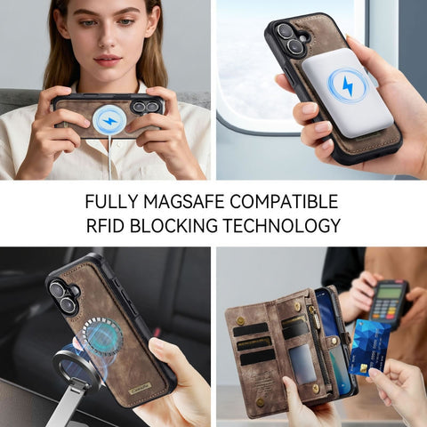 iPhone 17 Cover - Brown - New Premium CaseMe  Detachable Folio Zipper Purse Leather Wallet Case with 8 Card Slots
