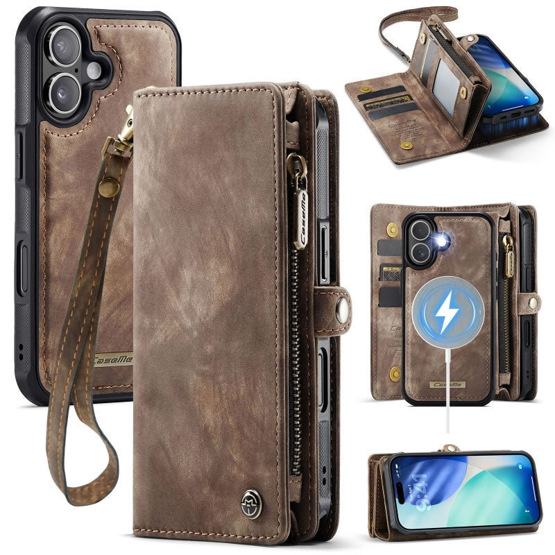 iPhone 17 Cover - Brown - New Premium CaseMe  Detachable Folio Zipper Purse Leather Wallet Case with 8 Card Slots