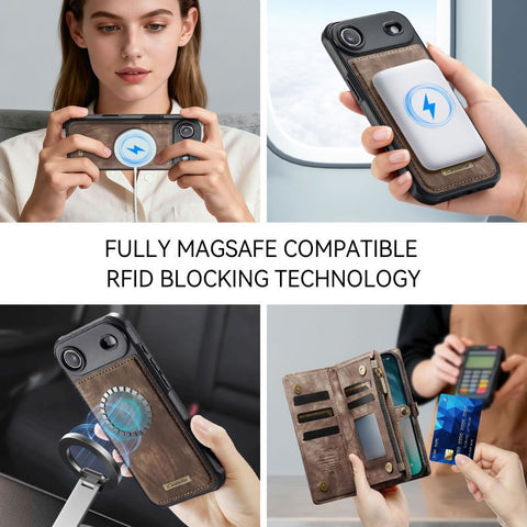iPhone 17 Air Cover - Brown - New Premium CaseMe  Detachable Folio Zipper Purse Leather Wallet Case with 8 Card Slots