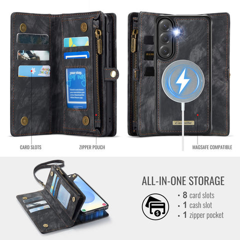 Samsung Galaxy S25 FE Cover - Black - New Premium CaseMe  Detachable Folio Zipper Purse Leather Wallet Case with 8 Card Slots
