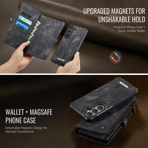 Samsung Galaxy S25 FE Cover - Black - New Premium CaseMe  Detachable Folio Zipper Purse Leather Wallet Case with 8 Card Slots