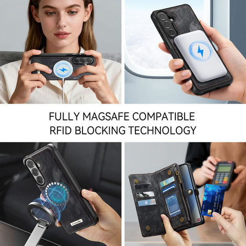 Samsung Galaxy S25 FE Cover - Black - New Premium CaseMe  Detachable Folio Zipper Purse Leather Wallet Case with 8 Card Slots