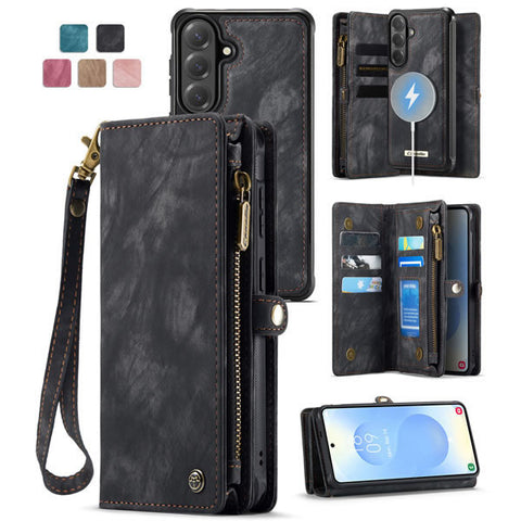 Samsung Galaxy S25 FE Cover - Black - New Premium CaseMe  Detachable Folio Zipper Purse Leather Wallet Case with 8 Card Slots