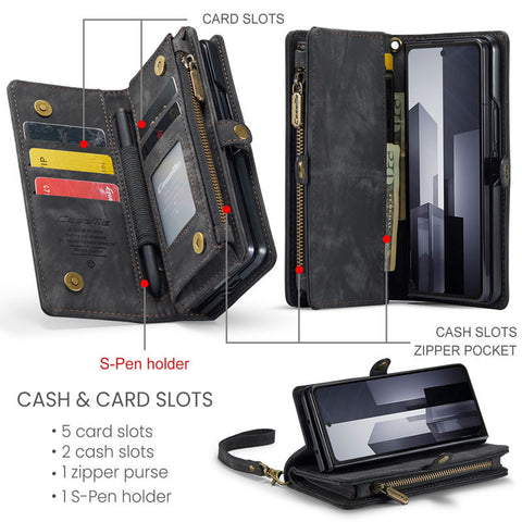 Samsung Galaxy Z Fold 5 5G Cover - Black - New Premium CaseMe  Detachable Folio Zipper Purse Leather Wallet Case with 8 Card Slots