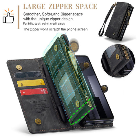 Samsung Galaxy Z Fold 5 5G Cover - Black - New Premium CaseMe  Detachable Folio Zipper Purse Leather Wallet Case with 8 Card Slots