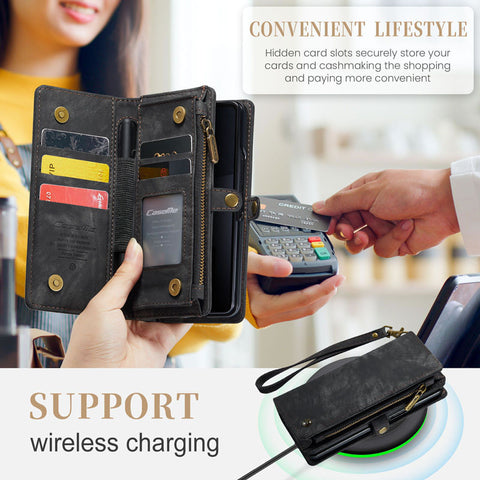 Samsung Galaxy Z Fold 5 5G Cover - Black - New Premium CaseMe  Detachable Folio Zipper Purse Leather Wallet Case with 8 Card Slots