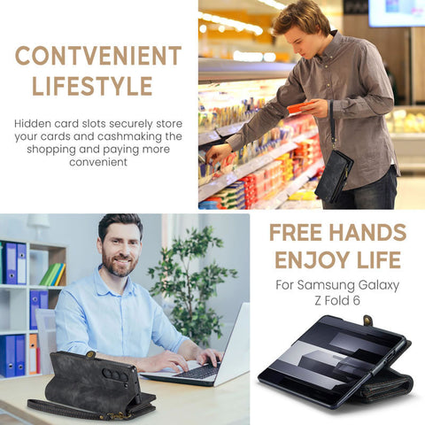 Samsung Galaxy Z Fold 5 5G Cover - Black - New Premium CaseMe  Detachable Folio Zipper Purse Leather Wallet Case with 8 Card Slots