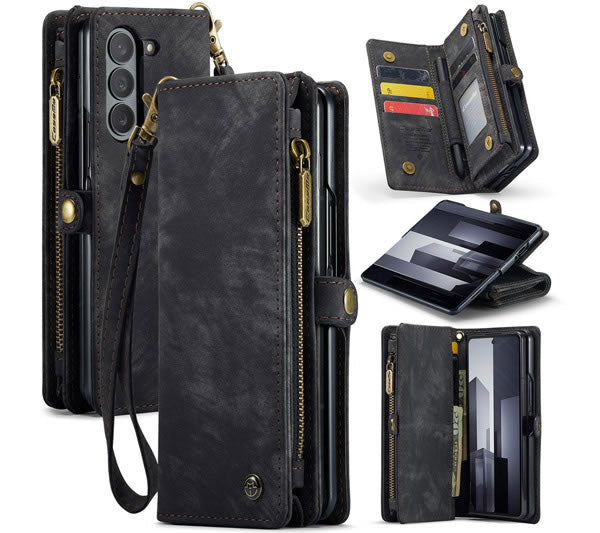 Samsung Galaxy Z Fold 5 5G Cover - Black - New Premium CaseMe  Detachable Folio Zipper Purse Leather Wallet Case with 8 Card Slots