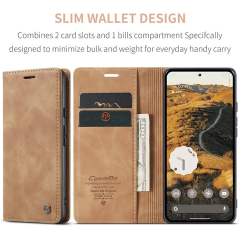Google Pixel 10 Pro XL Cover - Brown -  CaseMe Premium High Quality Wallet Magnetic Suede Leather Case (Copy)