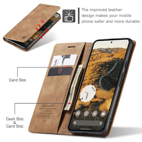 Google Pixel 10 Pro XL Cover - Brown -  CaseMe Premium High Quality Wallet Magnetic Suede Leather Case (Copy)