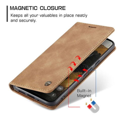 Google Pixel 10 Pro XL Cover - Brown -  CaseMe Premium High Quality Wallet Magnetic Suede Leather Case (Copy)